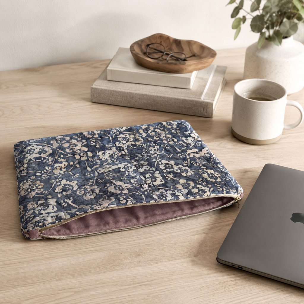 Handmade floral laptop sleeve with protective padding