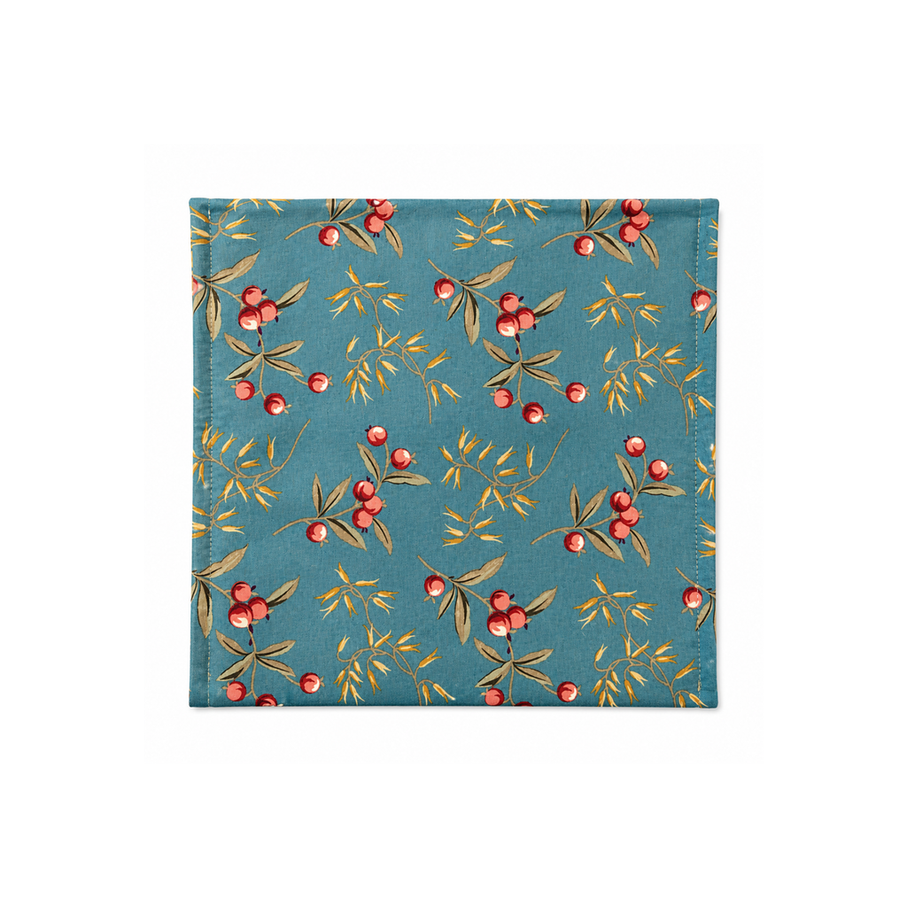 Handmade cotton microwave potato bag with berry branch print