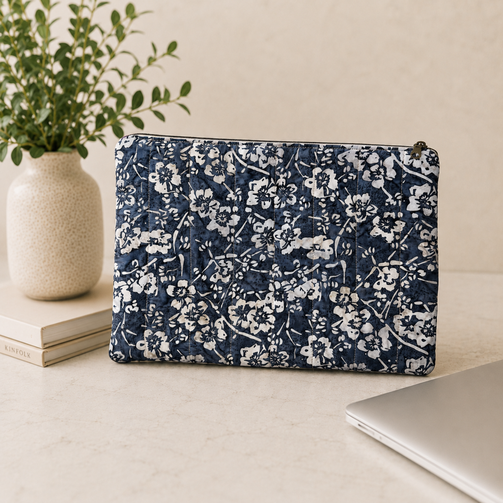 Handmade floral laptop sleeve with protective padding