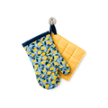 Handmade lemon print pot holder and oven mitt set, gingham yellow
