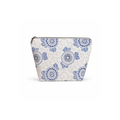 Handmade blue purple floral quilted cosmetic and makeup bag