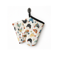 Handmade chicken print pot holder and oven mitt set