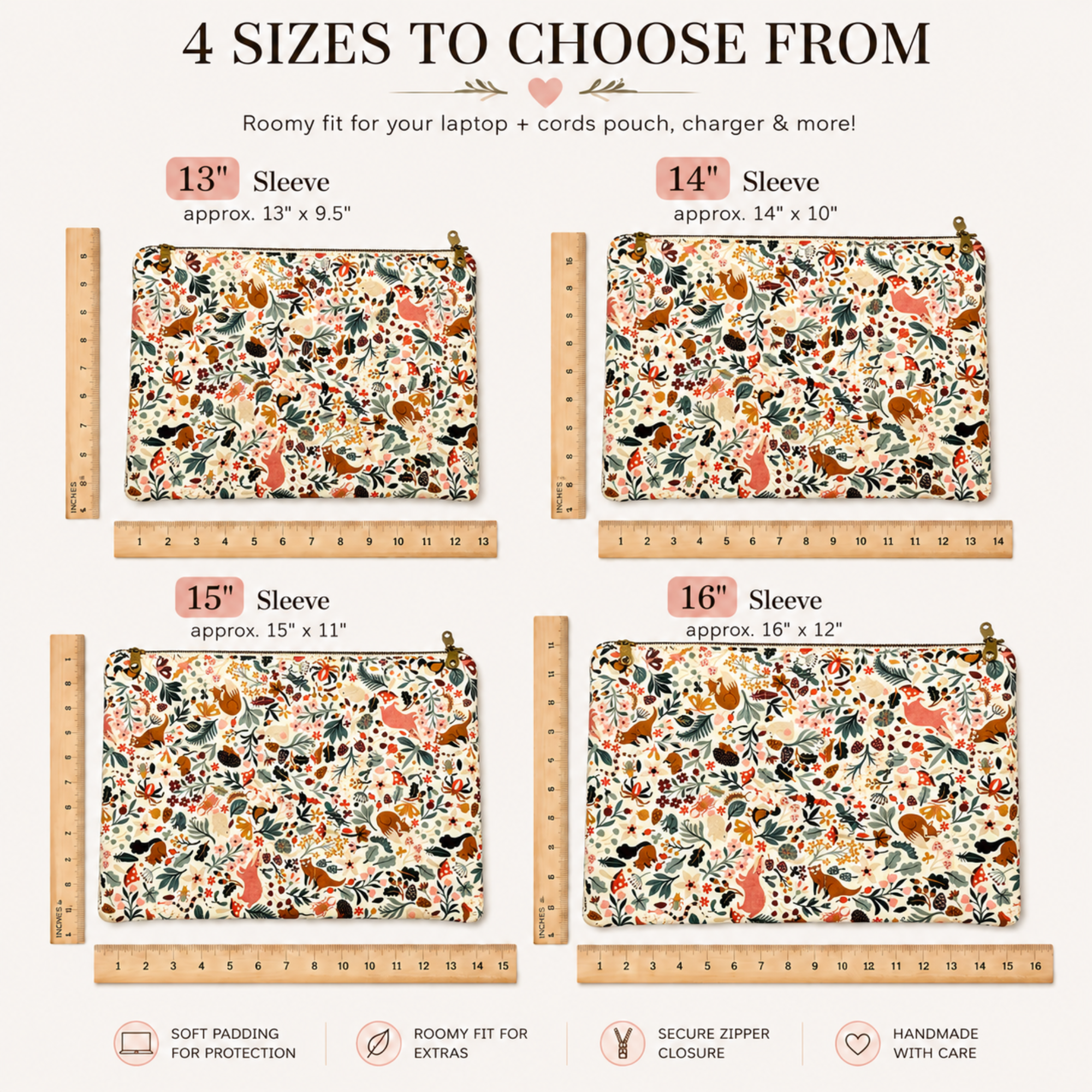 Enchanted Meadow laptop sleeve size and fit