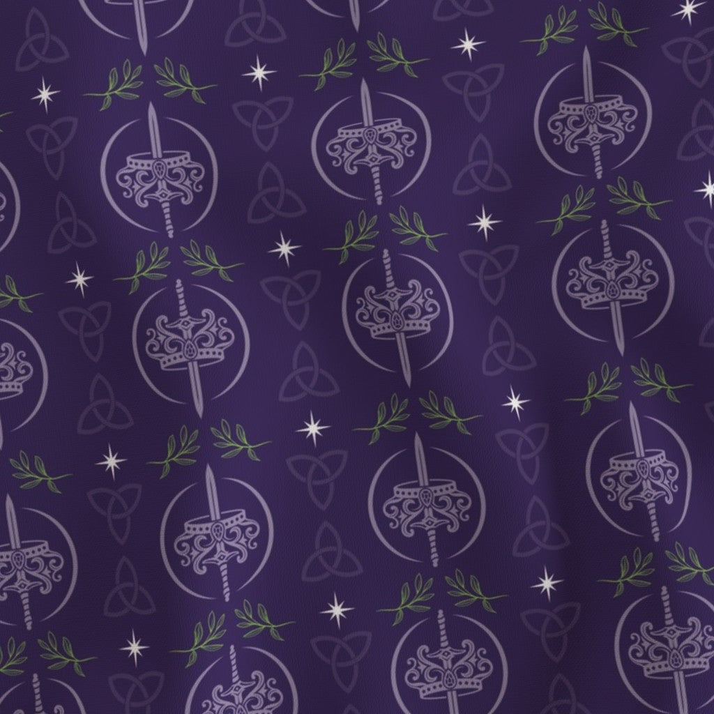 K.F. Breene Purple Celtic Enchantment Fabric - LARGE Logos - 1 Yard