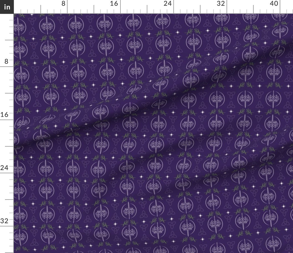 K.F. Breene Purple Celtic Enchantment Fabric - LARGE Logos - 1 Yard