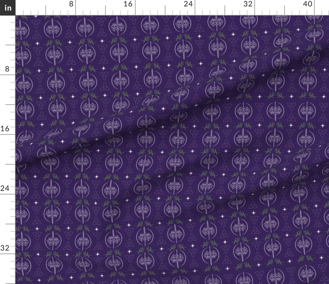 K.F. Breene Purple Celtic Enchantment Fabric - LARGE Logos - 1 Yard