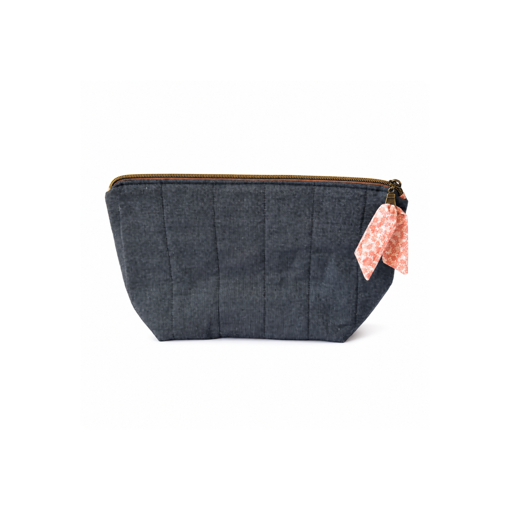 Handmade bee print lining quilted cosmetic and makeup bag