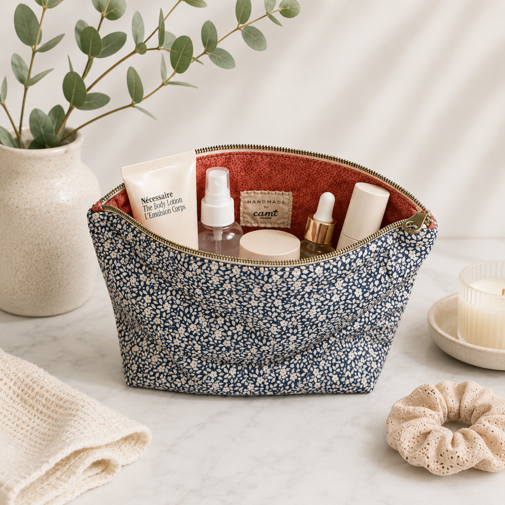 Floral cosmetic organizer and travel makeup bag