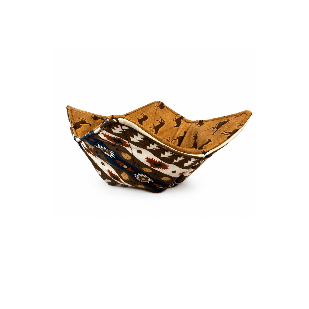 Cotton microwave bowl holder with country horse print reversible