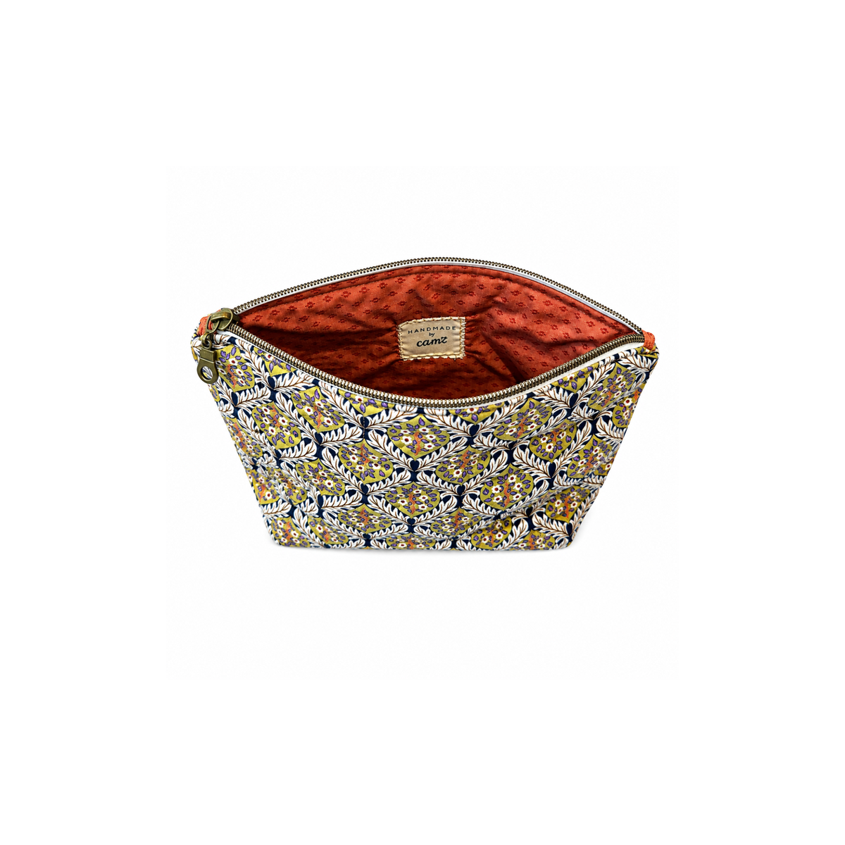 Zippered fabric makeup and toiletry bag with botanical print