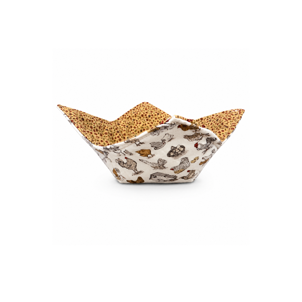 Handmade chicken print microwave bowl cozy