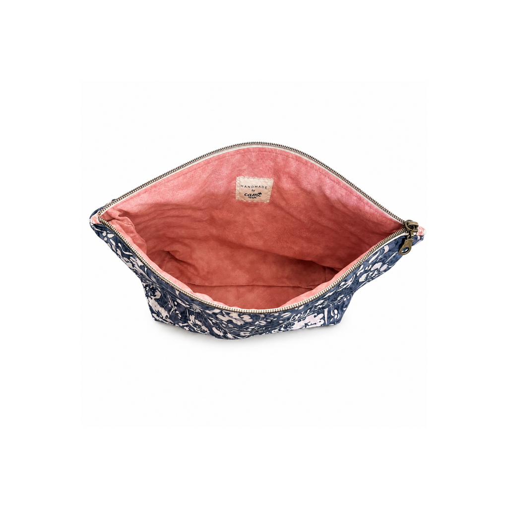 Handmade dark floral quilted cosmetic and makeup bag