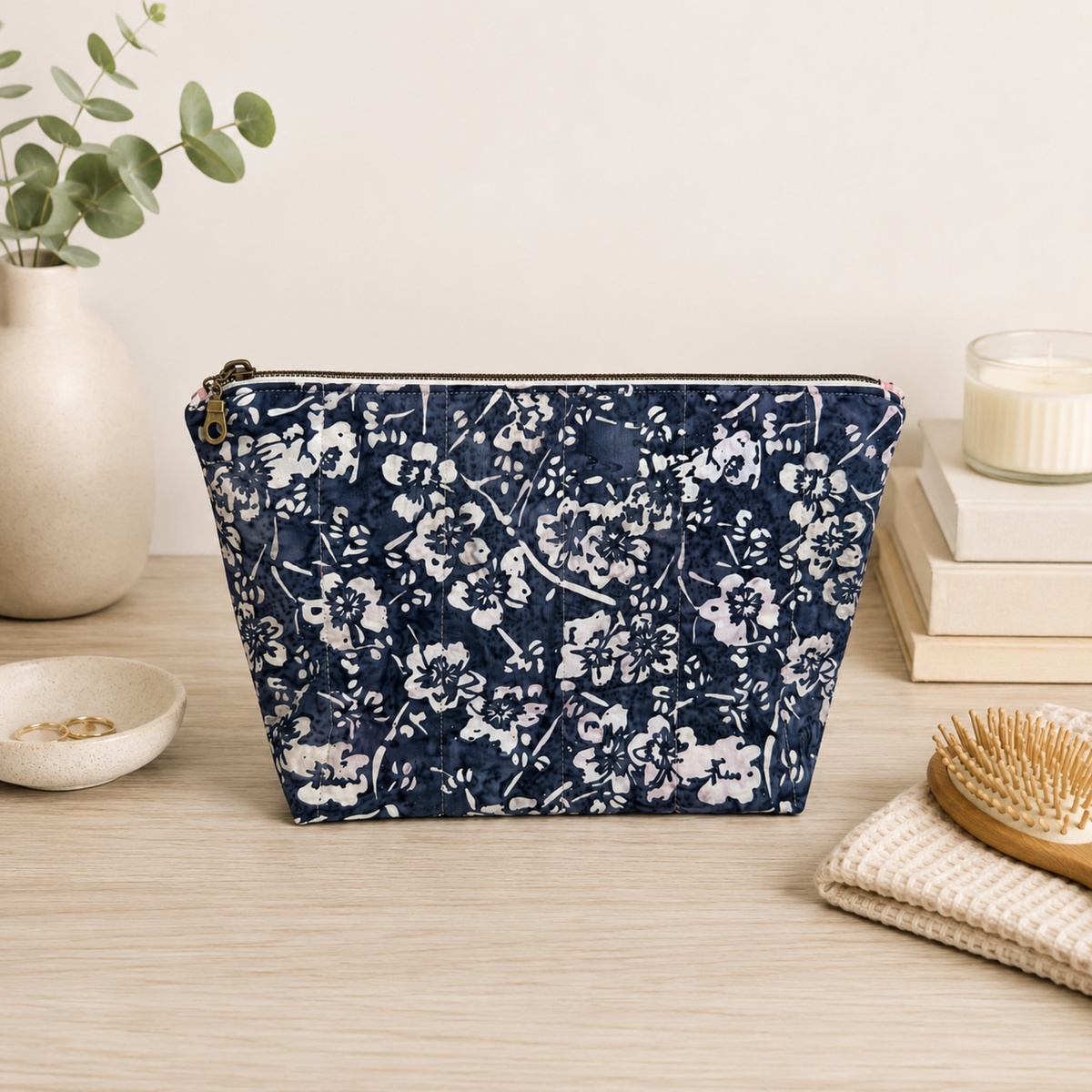 Floral cosmetic organizer and travel makeup bag