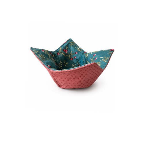 Cotton microwave bowl holder with berry branch and coral print