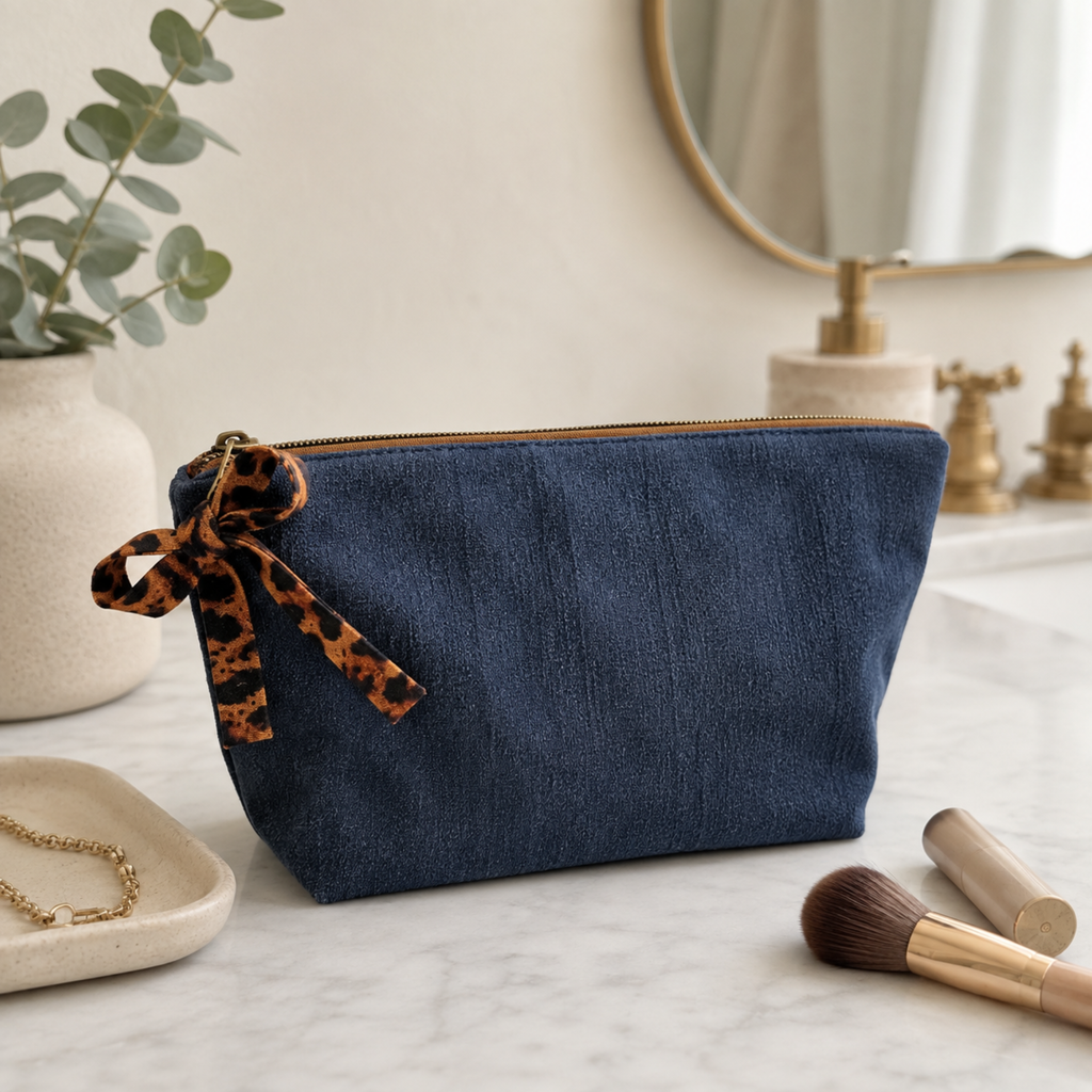Handmade denim toiletry bag and travel organizer