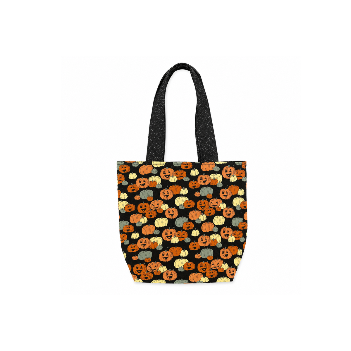 Handmade Halloween tote bag with happy pumpkins