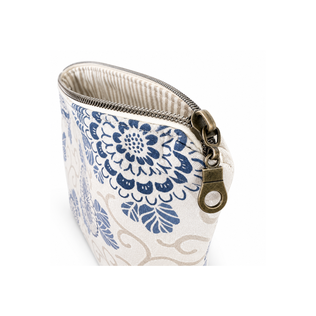 Zippered fabric makeup and toiletry bag with floral print
