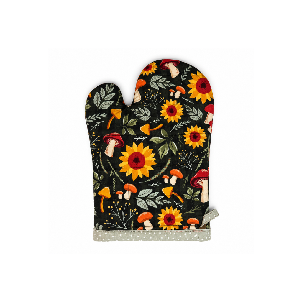 Handmade floral oven mitt and pot holder kitchen set