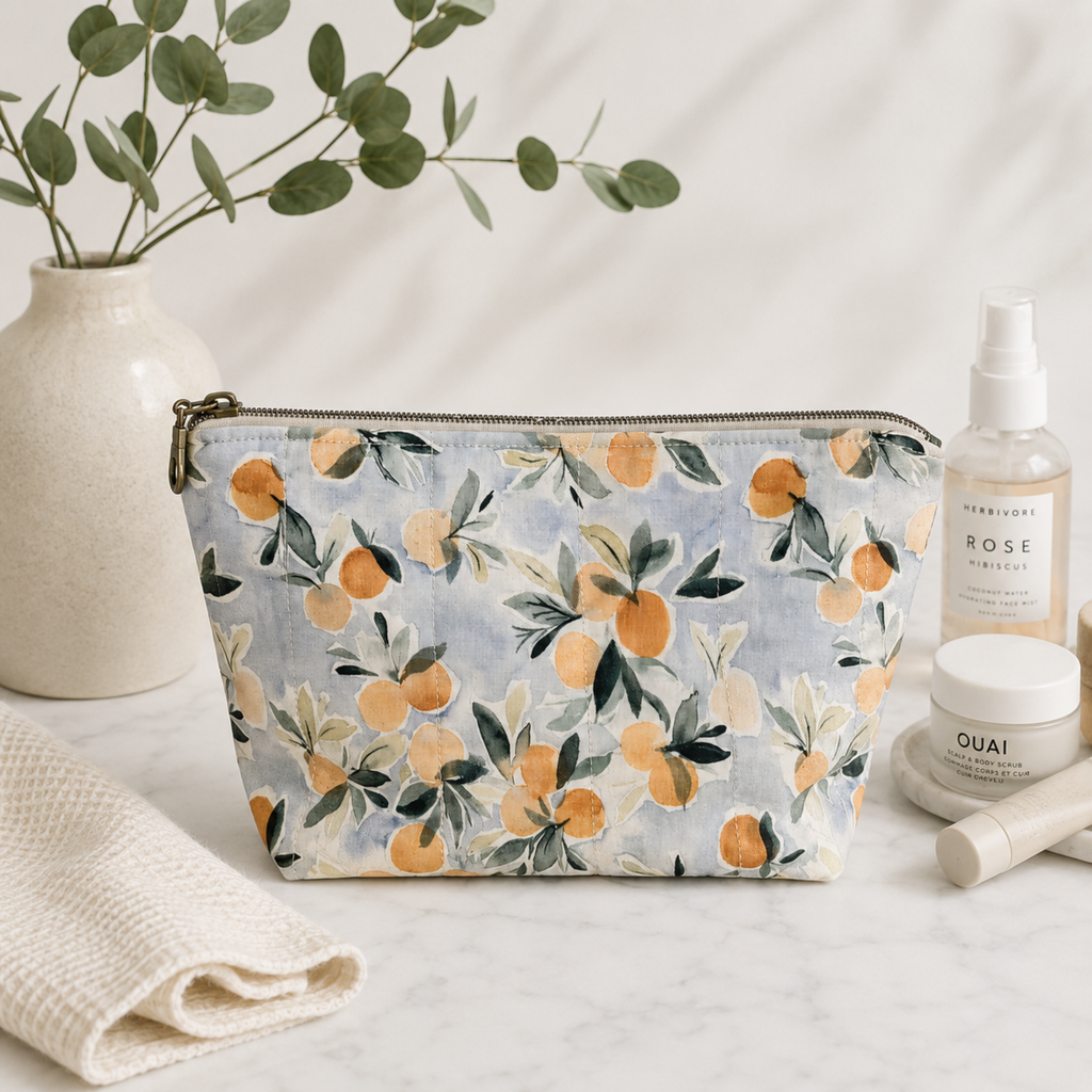 Citrus cosmetic organizer and travel makeup bag