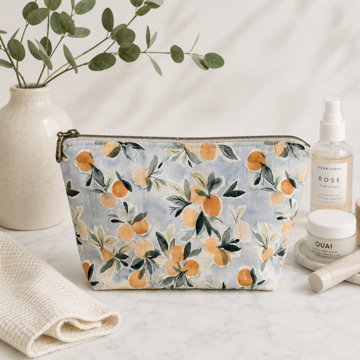 Citrus cosmetic organizer and travel makeup bag