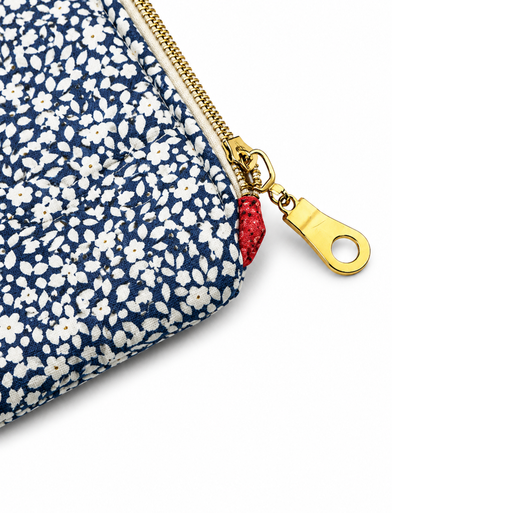 Zippered fabric makeup and toiletry bag with ditsy flowers