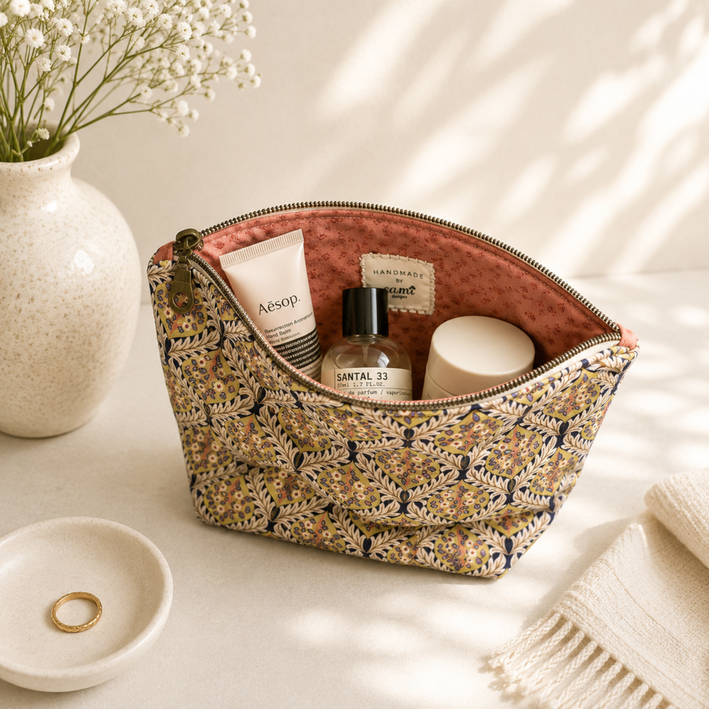 Floral cosmetic organizer and travel makeup bag