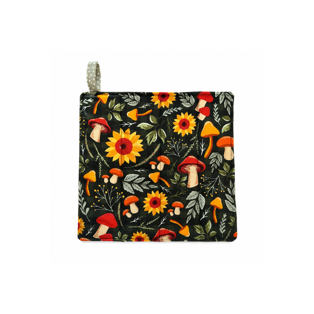 Sunflower print padded oven mitt and pot holder
