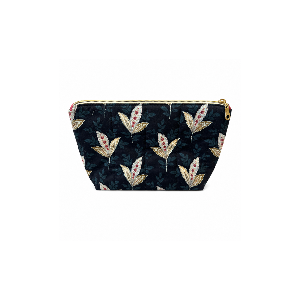 Handmade floral quilted cosmetic and makeup bag