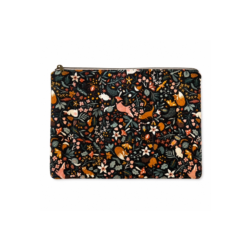 Handmade Enchanted Forest quilted laptop sleeve for MacBook