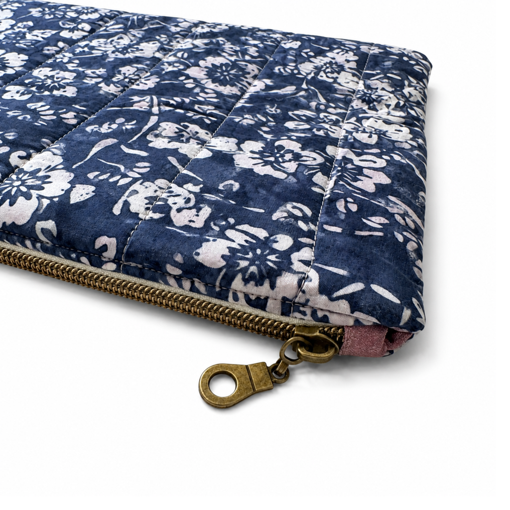 Handmade botanical MacBook sleeve with zipper closure