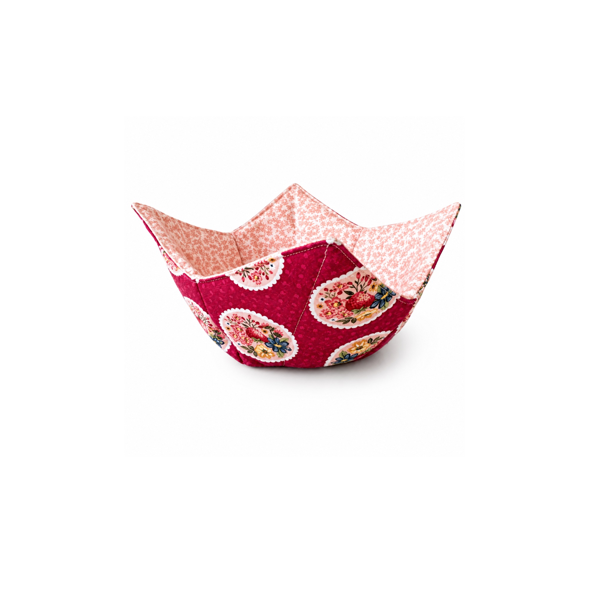 Handmade pink strawberry microwave bowl cozy