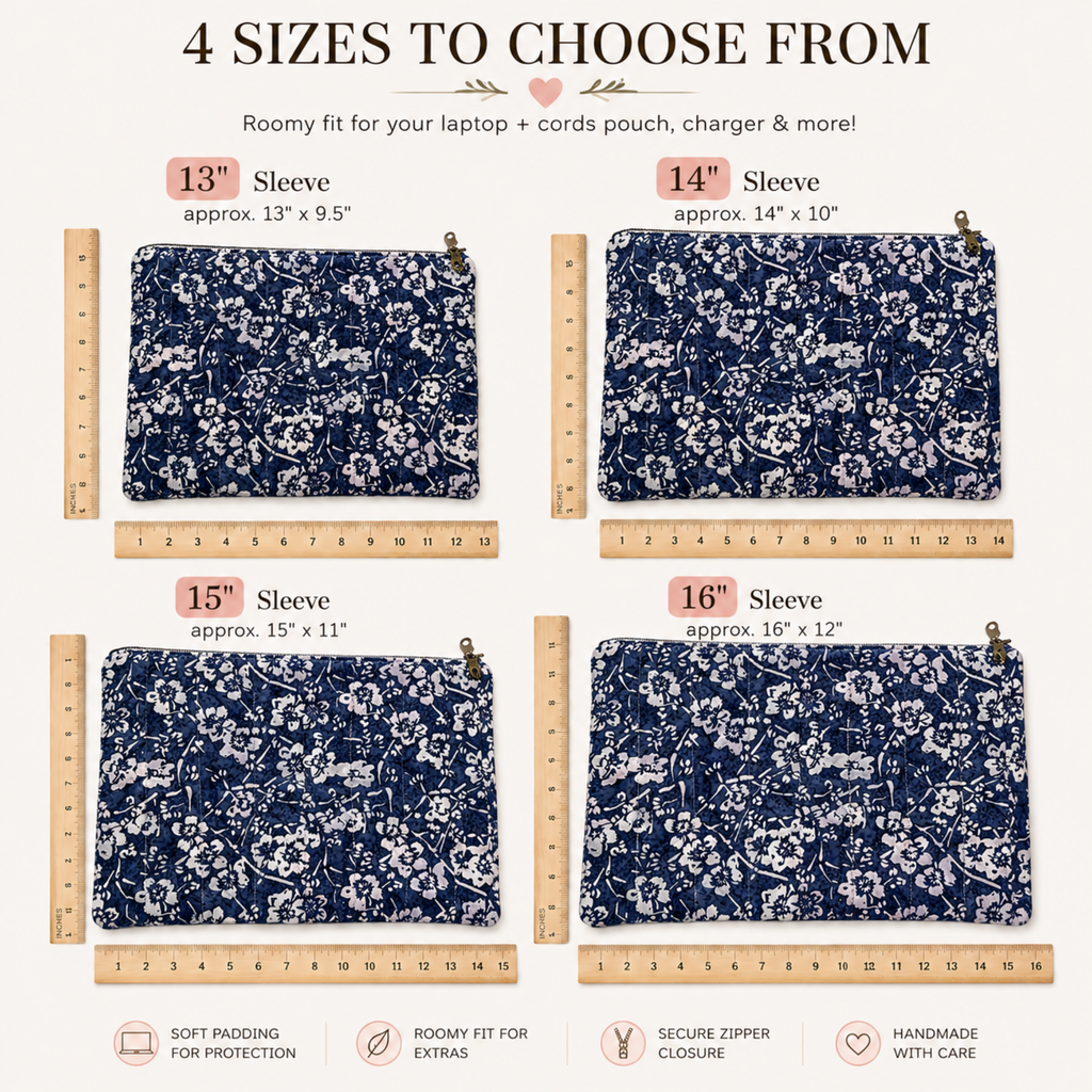Midnight Bloom laptop sleeve size and fit